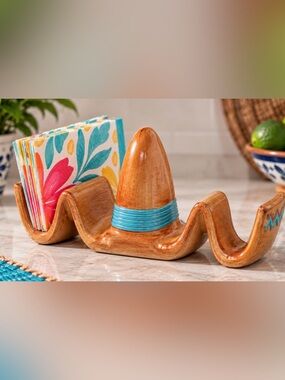 Vintage Y2K Napkin Holder Lotus Pottery 1995 Southwestern Sombrero Taco Party